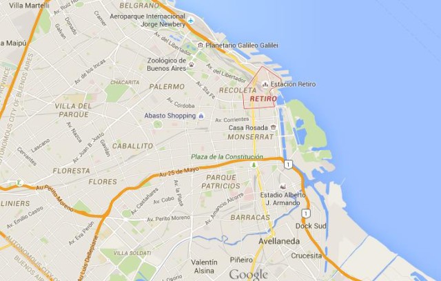 location Retiro on map Buenos Aires