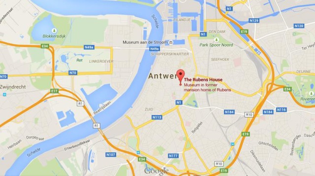 location Rubens House on map Antwerp