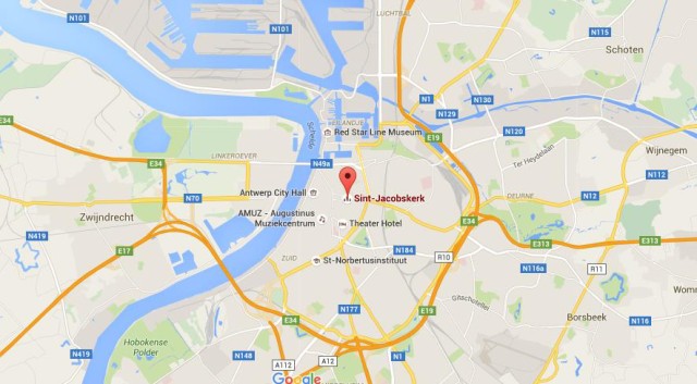 location St James Church on map Antwerp
