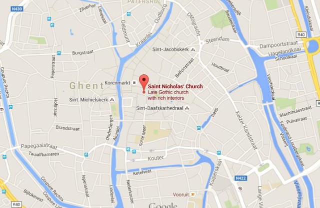 location St Nicholas Church on map Ghent