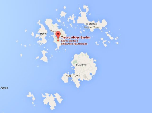 location Tresco Abbey Garden on map Scilly Isles