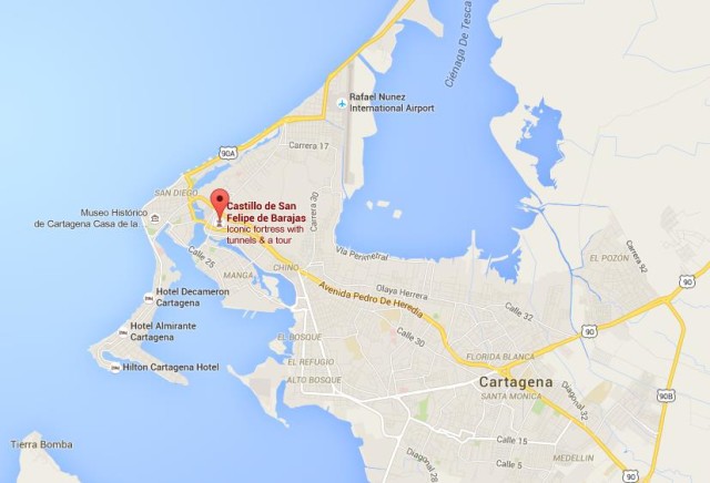 location Castle San Felipe Barajas on map Cartagena