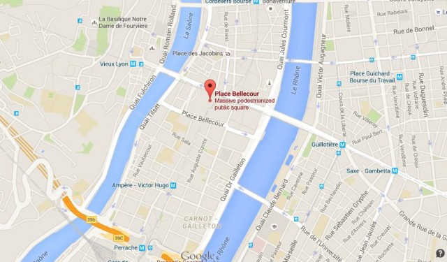 location Place Bellecour on map Lyon