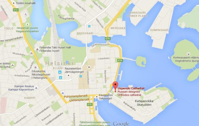 location Uspenski Cathedral on map Helsinki