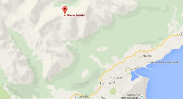 location Glacier Martial on map Ushuaia