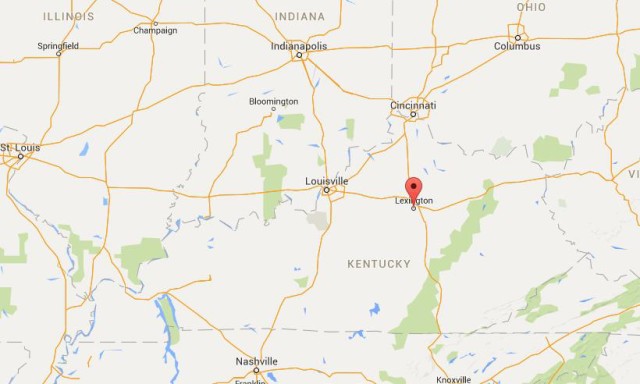 location Lexington on map of Kentucky