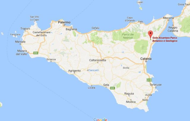 Location Alcantara Gorge on map Sicily
