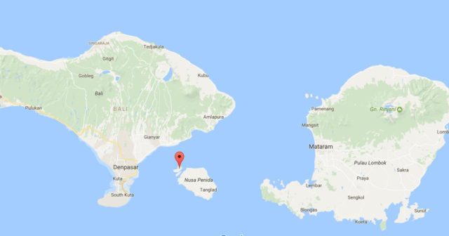 Location of Nusa Lembongan on map Bali and Lombok
