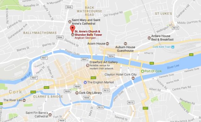Location of Shandon Church Tower on map Cork