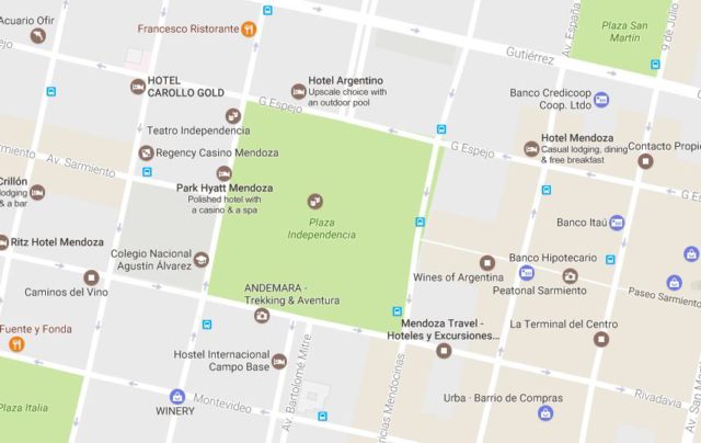 Map of Plaza Independencia Mendoza