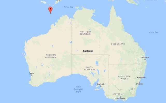 Location of Scott and Seringapatam Reefs on map Australia