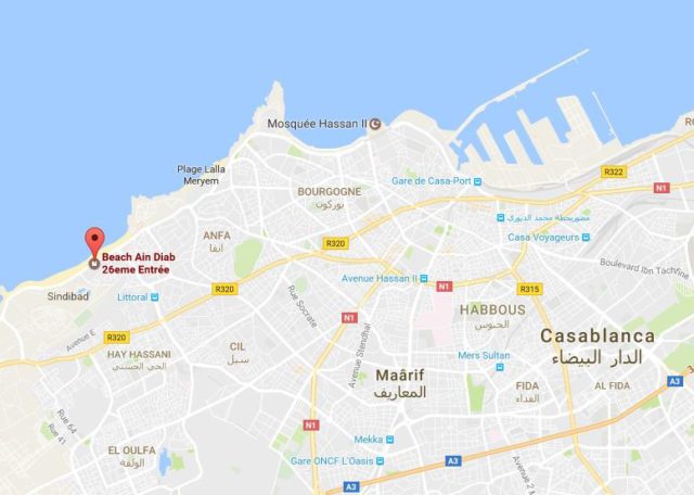 Location Ain Diab Beach on map Casablanca