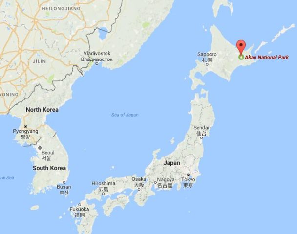 Location of Akan National Park on map of Japan