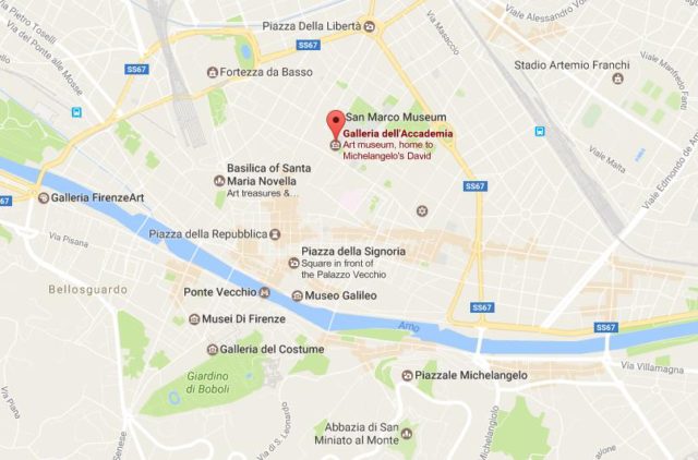 Location of Accademia Gallery on map Florence