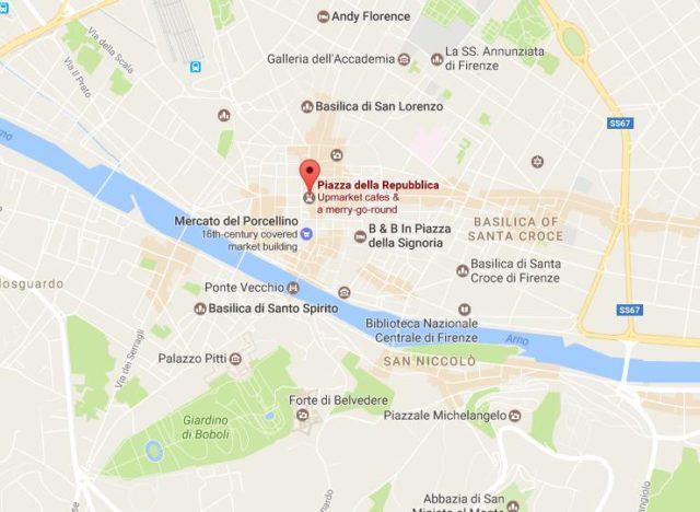 Location of Piazza della Repubblica on map Florence