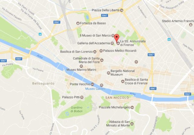 Location of Piazza della Santissima Annunziata on map Florence