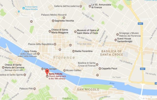 Location of Santa Felicita Church on map Florence