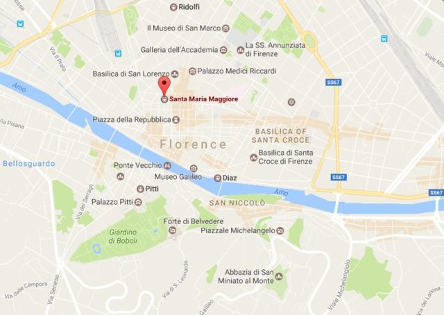 Location of Santa Maria Maggiore Church on map Florence
