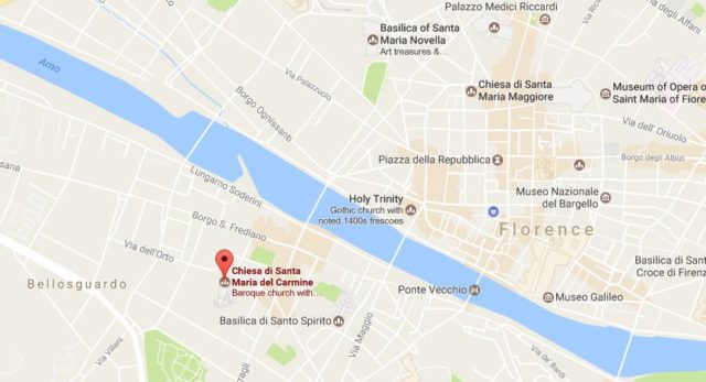 Location of Santa Maria dei Carmine Church on map Florence