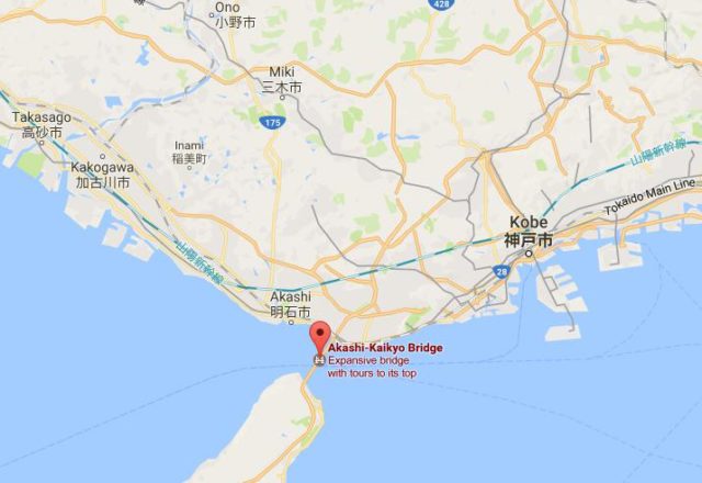 Location of Akashi Kaikyo Bridge on map Kobe