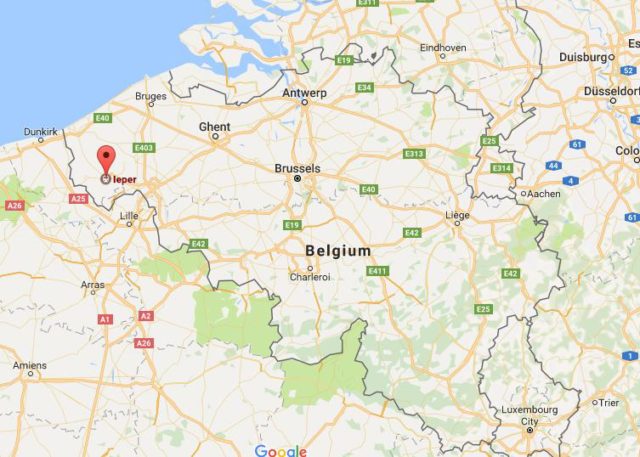 Location Ieper on map Belgium