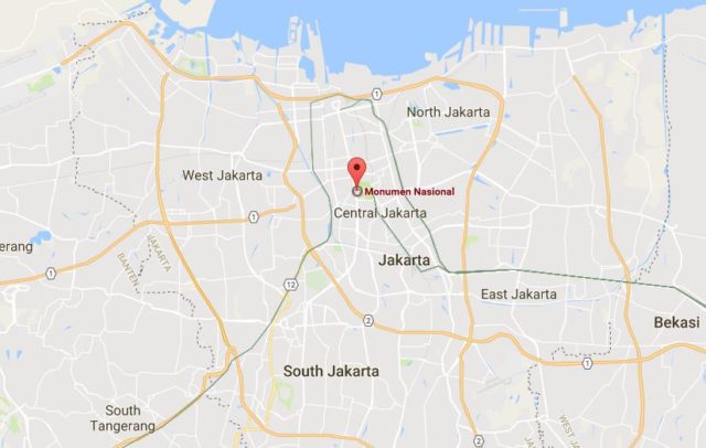 Location of Monas on map Jakarta