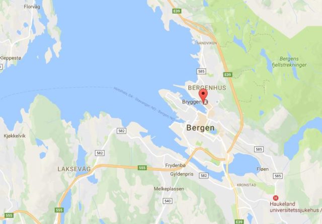 Location Bryggen on map Bergen