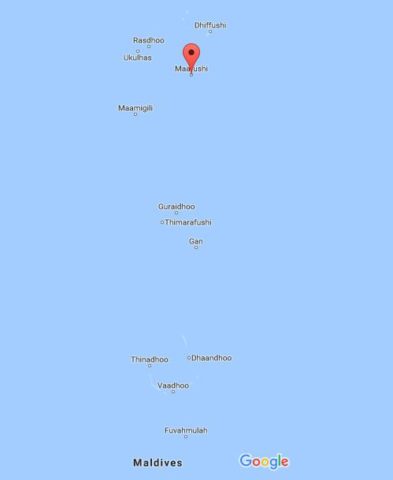 Location of Maafushi on map of Maldives