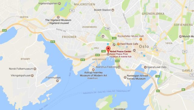 Location of Nobel Prize Centre on map Oslo