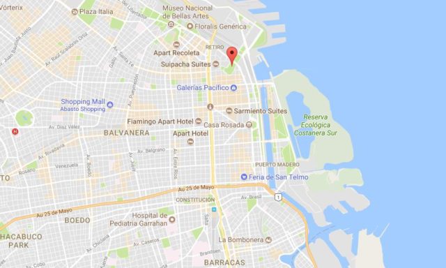 Location of Plaza San Martin on map Buenos Aires