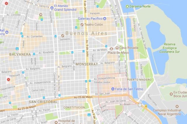 Location of San Telmo on map Buenos Aires