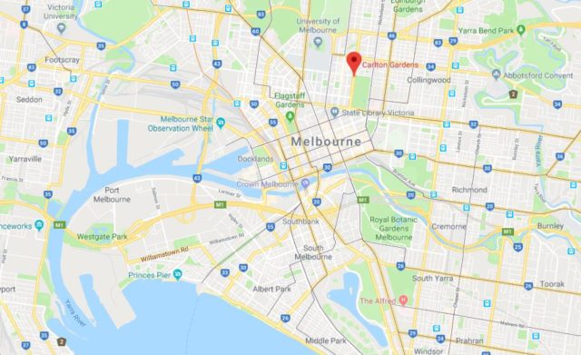 Location of Carlton Gardens on map of Melbourne