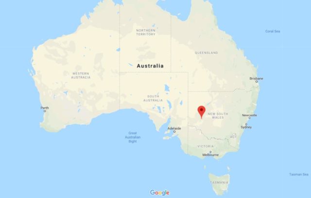 Location of Willandra Lakes on map of Australia