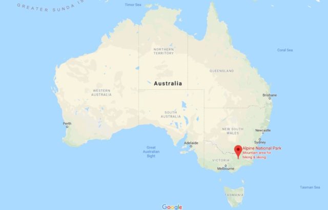 Location of Alpine National Park on map of Australia