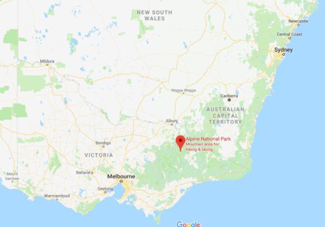 Location of Alpine National Park on map of Victoria