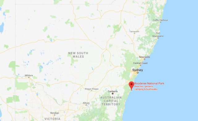 Location of Booderee National Park on map of New South Wales