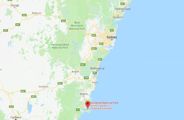 Location of Booderee National Park on map of Sydney