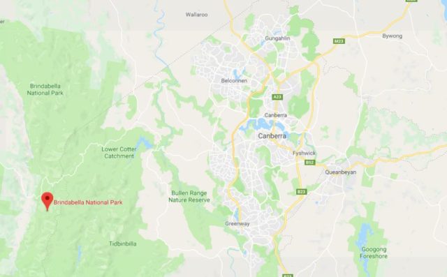 Location of Brindabella National Park on map of Canberra