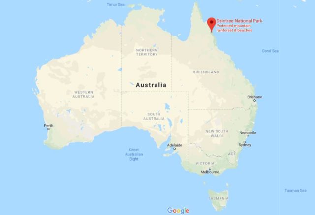 Location of Daintree National Park on map of Australia