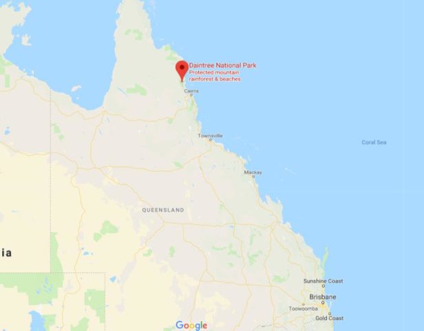 Location of Daintree National Park on map of Queensland