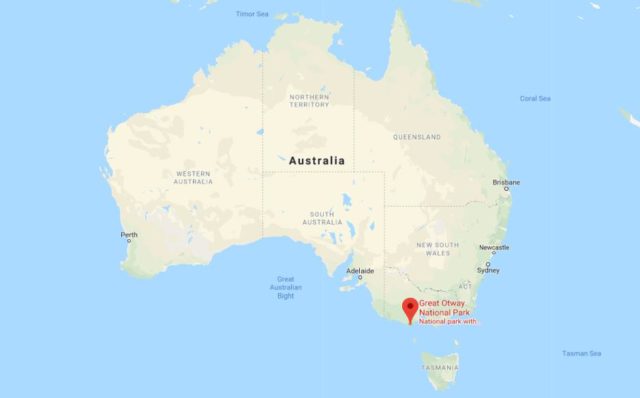 Location of Great Otway National Park on map of Australia