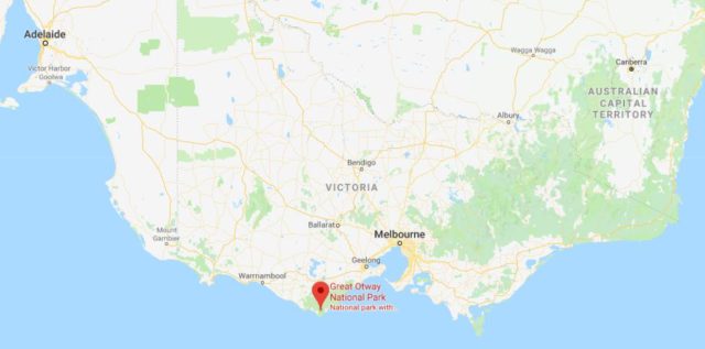 Location of Great Otway National Park on map of Victoria