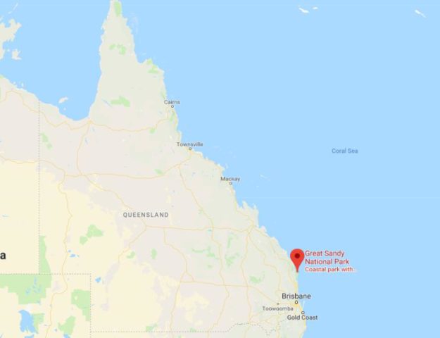 Location of Great Sandy National Park on map of Queensland