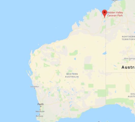 Location of Hidden Valley National Park on map of Western Australia