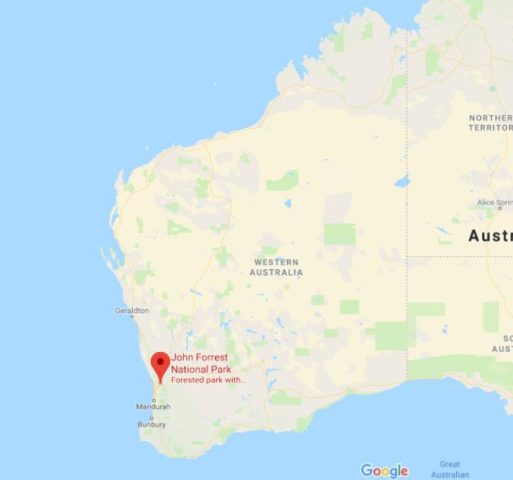 Location of John Forrest National Park on map of Western Australia