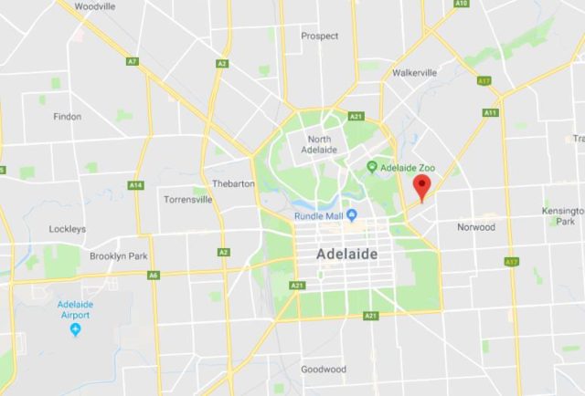 Location of King William Street on map of Adelaide