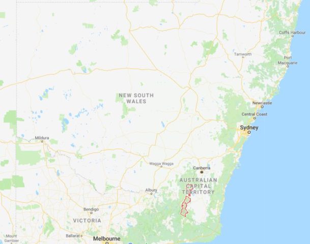 Location of Kosciuzko National Park on map of New South Wales