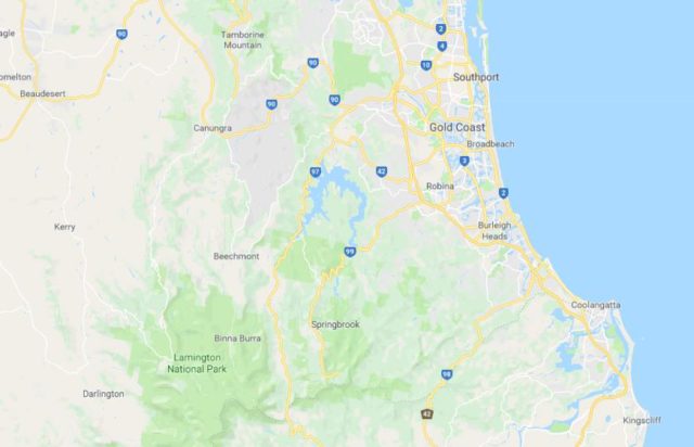 Location of Lamington National Park on map of Gold Coast