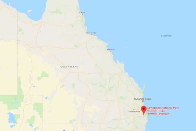 Location of Lamington National Park on map of Queensland