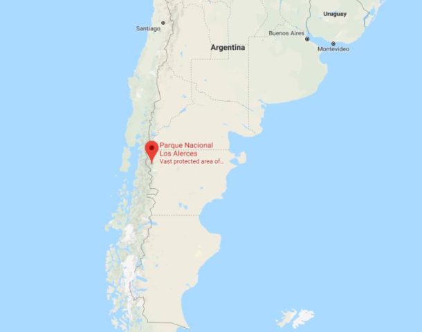 Location of Los Alerces National Park on map of Argentina